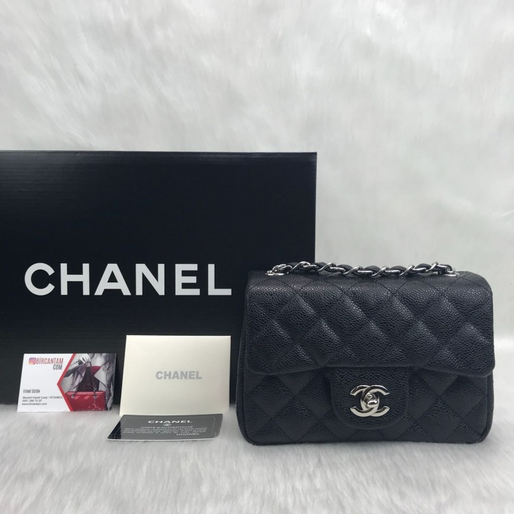 CHANEL CAVİAR MİNİ FLAP BAG 1.55 SİYAH GUMUS